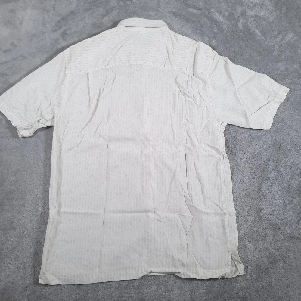 Tommy Bahama Shirt Mens Large White Beige Floral Hawaiian‎ Button Up Embroidered